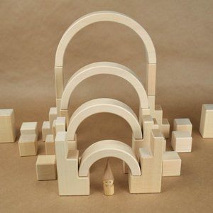 Wooden Rainbow Stacker and Square Building Blocks